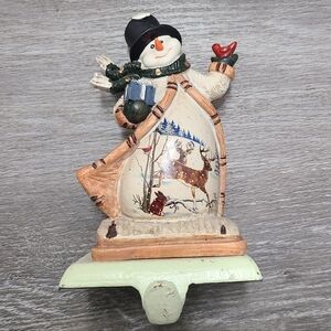Vintage Snowman Mantel Hook Decorative Beige Tan Snowman Stocking Holder